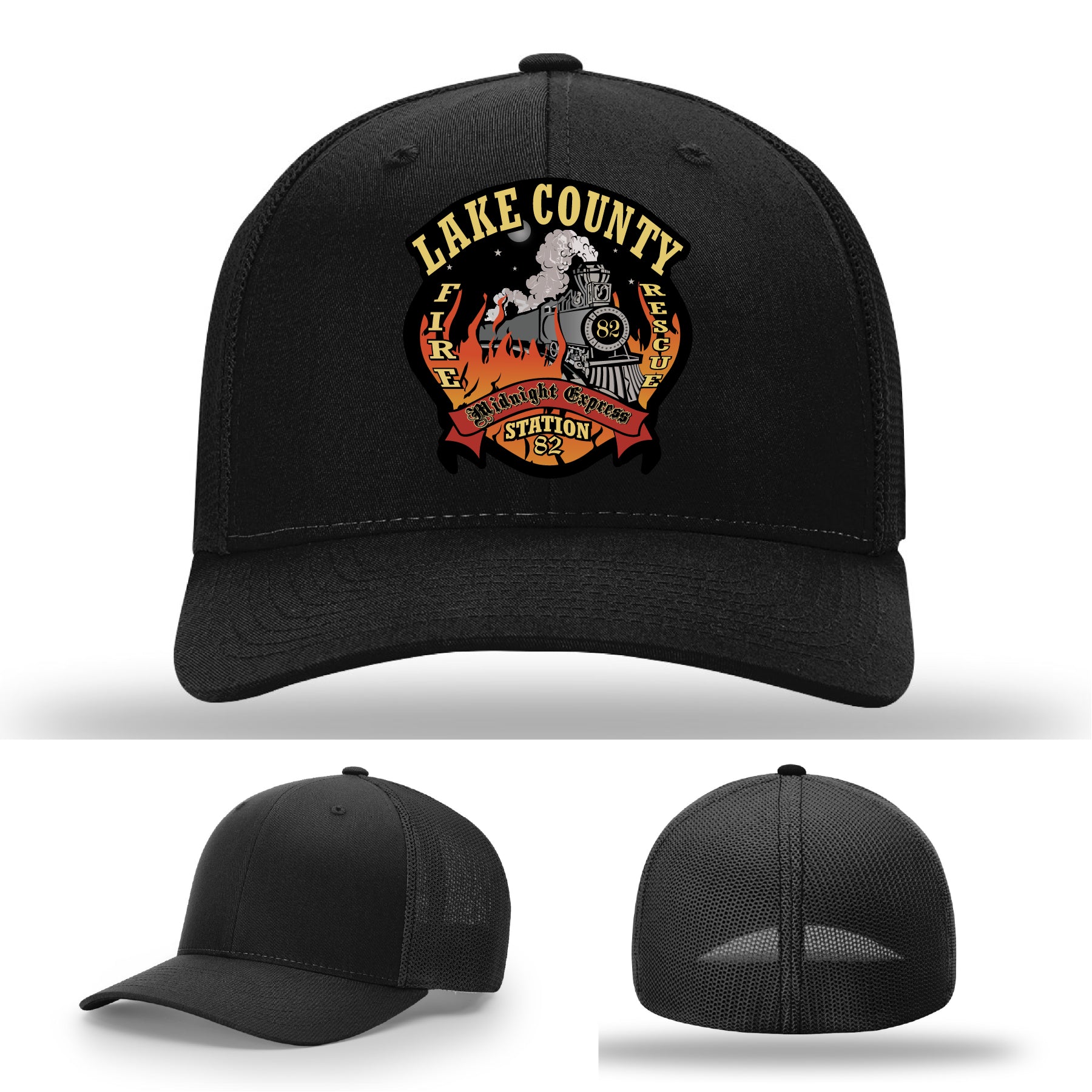 Custom Lake County Fire Department leather patch hat