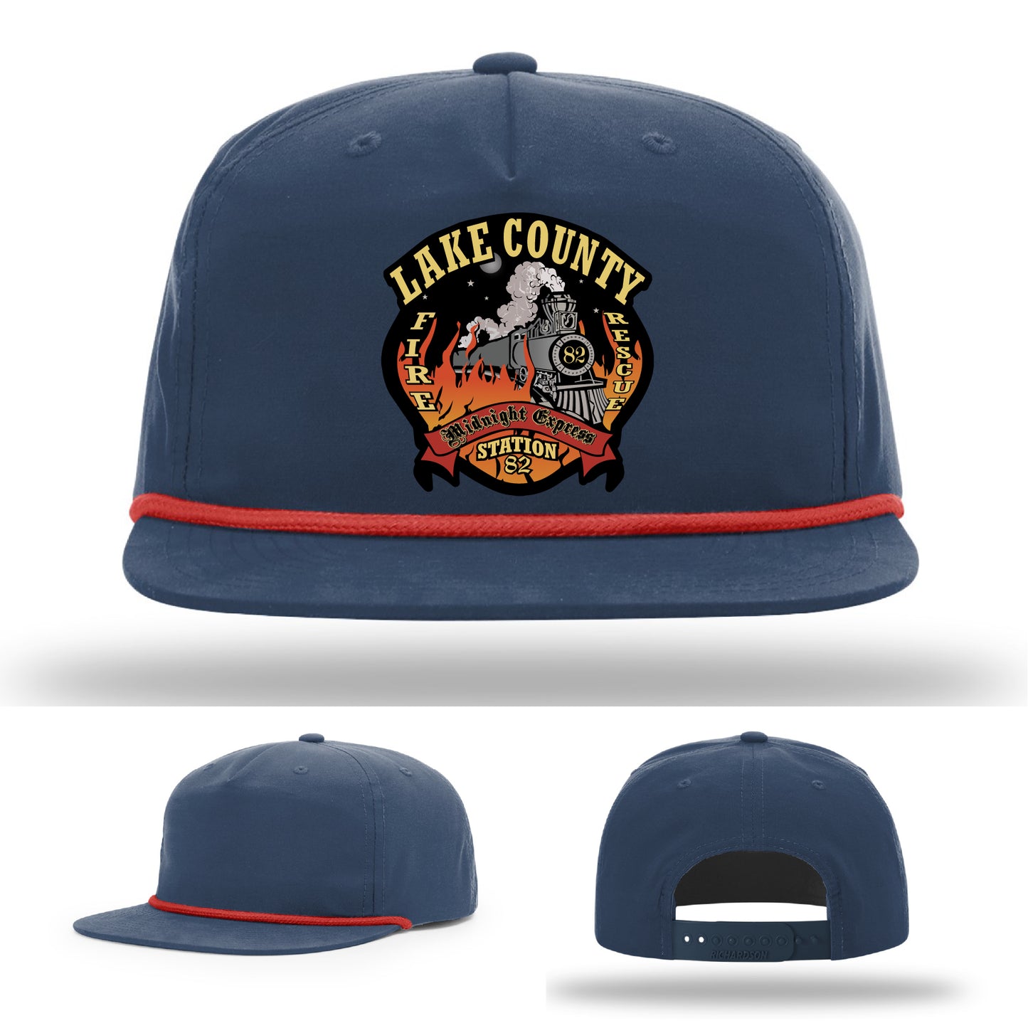 Firefighter gear hat featuring Lake County Station 82 patch