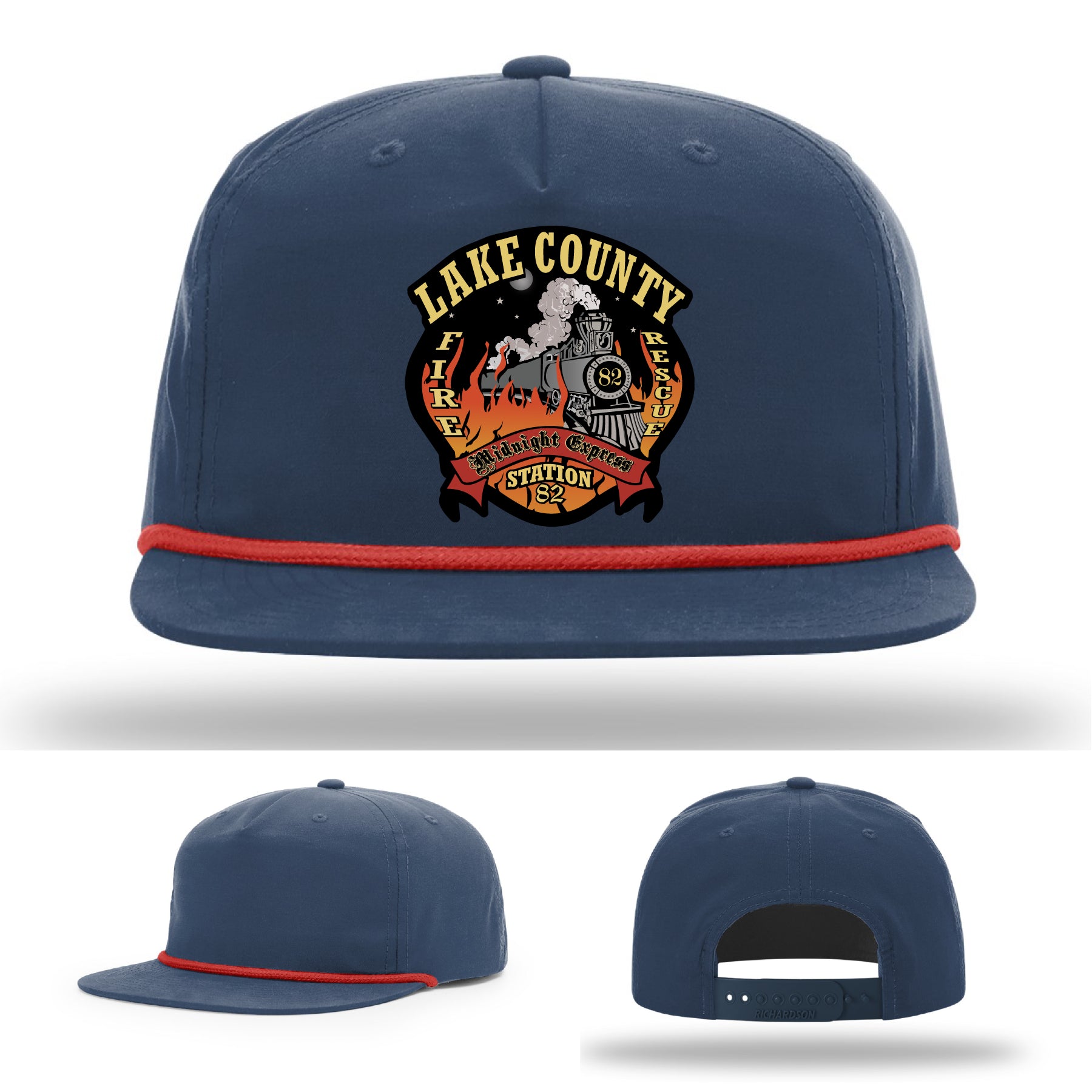 Firefighter gear hat featuring Lake County Station 82 patch