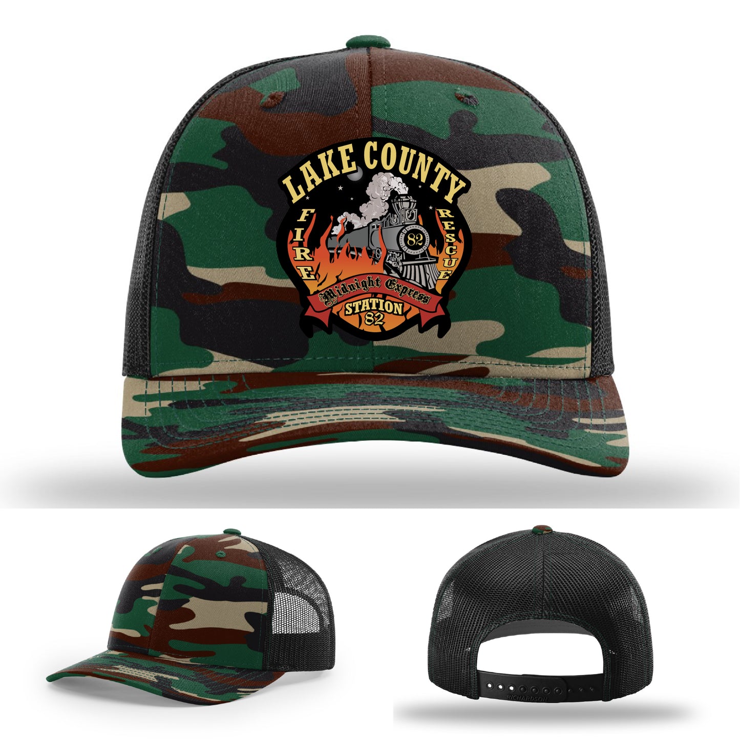 Lake County firefighter hat with bold Station 82 patch