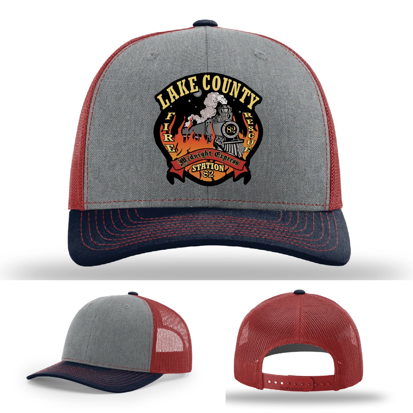 Station 82 Lake County firefighter hat leather patch gear