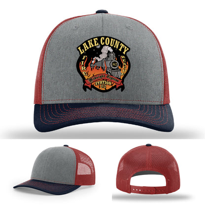 Station 82 Lake County firefighter hat leather patch gear