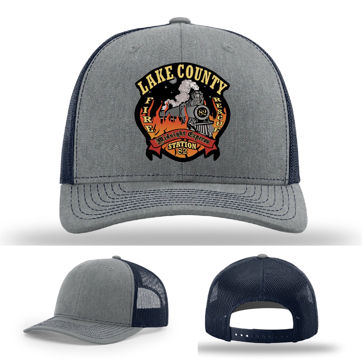 Lake County Station 82 firefighter pride hat with leather patch