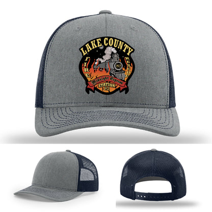 Lake County Station 82 firefighter pride hat with leather patch