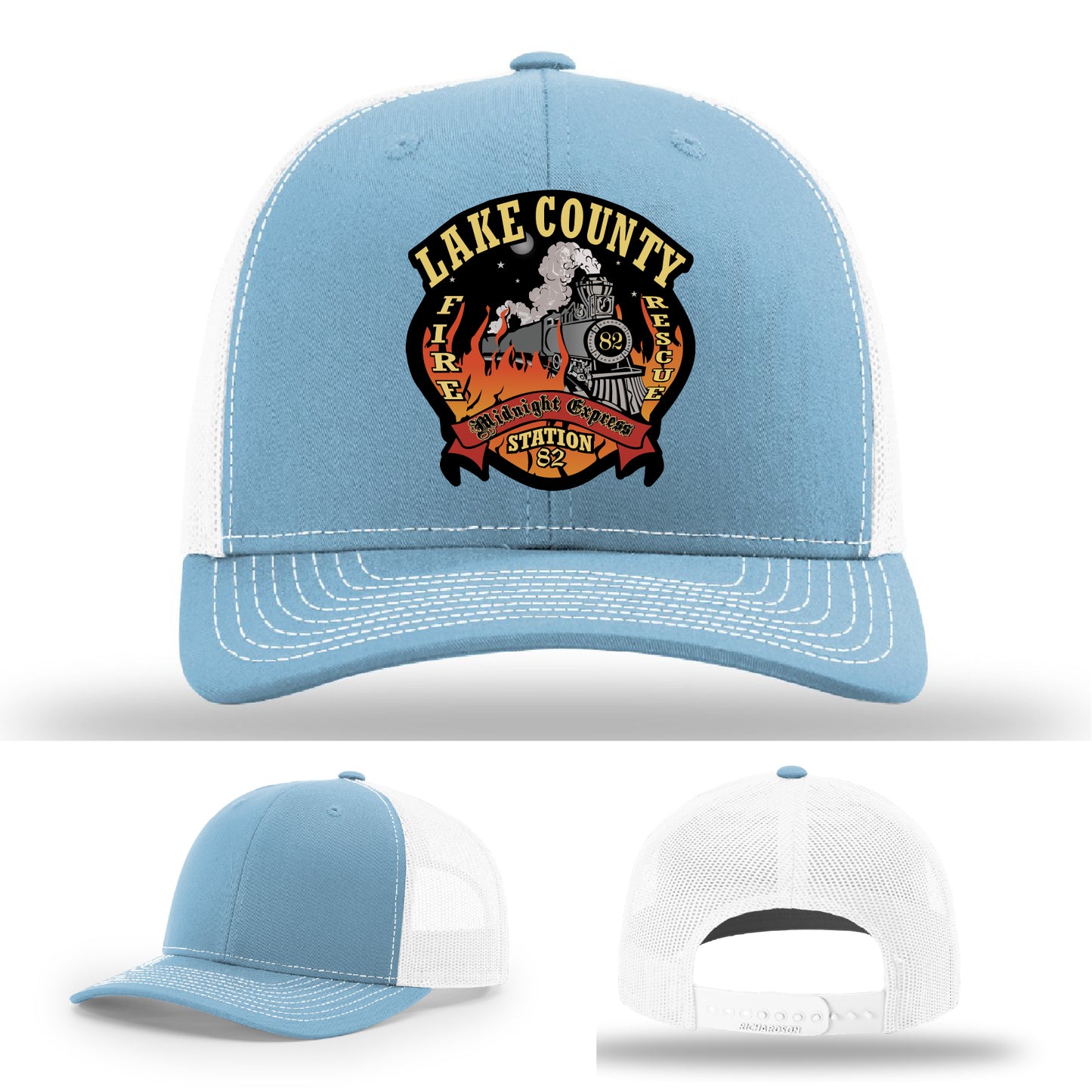 Custom hat with Lake County Fire Department Station 82 patch