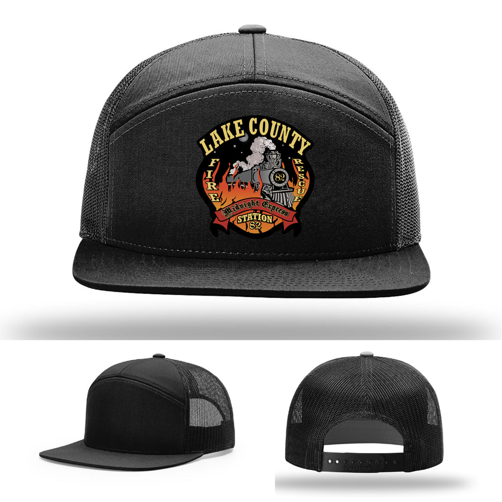 Firefighter hat featuring Station 82 leather patch design
