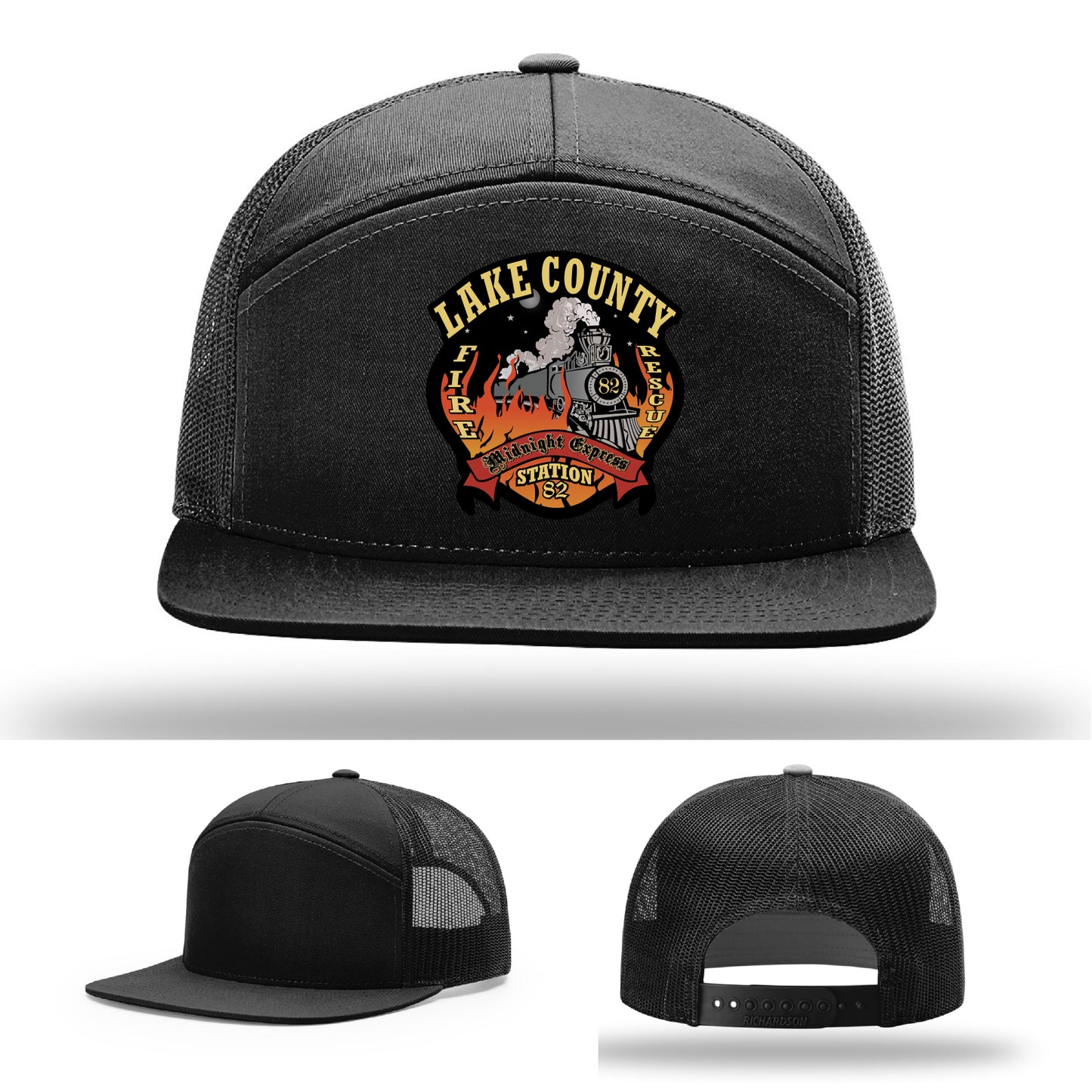 Firefighter hat featuring Station 82 leather patch design