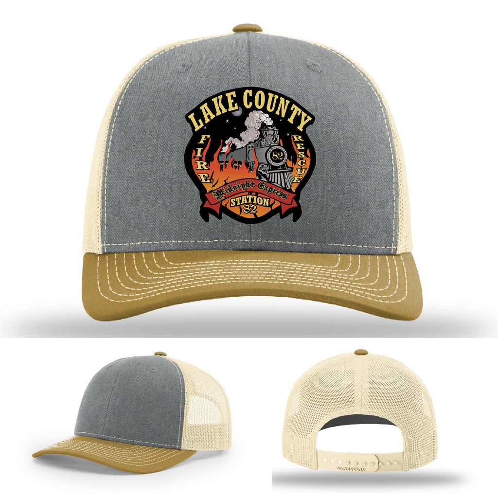 Leather patch firefighter hat Lake County Station 82 design