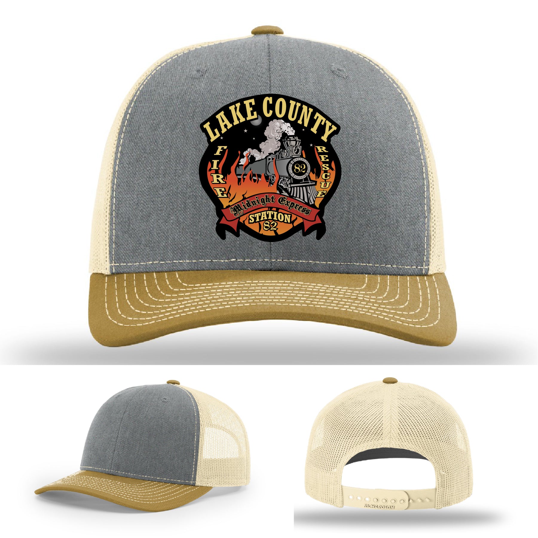 Leather patch firefighter hat Lake County Station 82 design