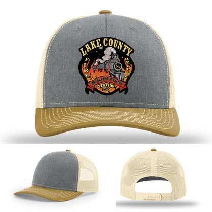 Leather patch firefighter hat Lake County Station 82 design
