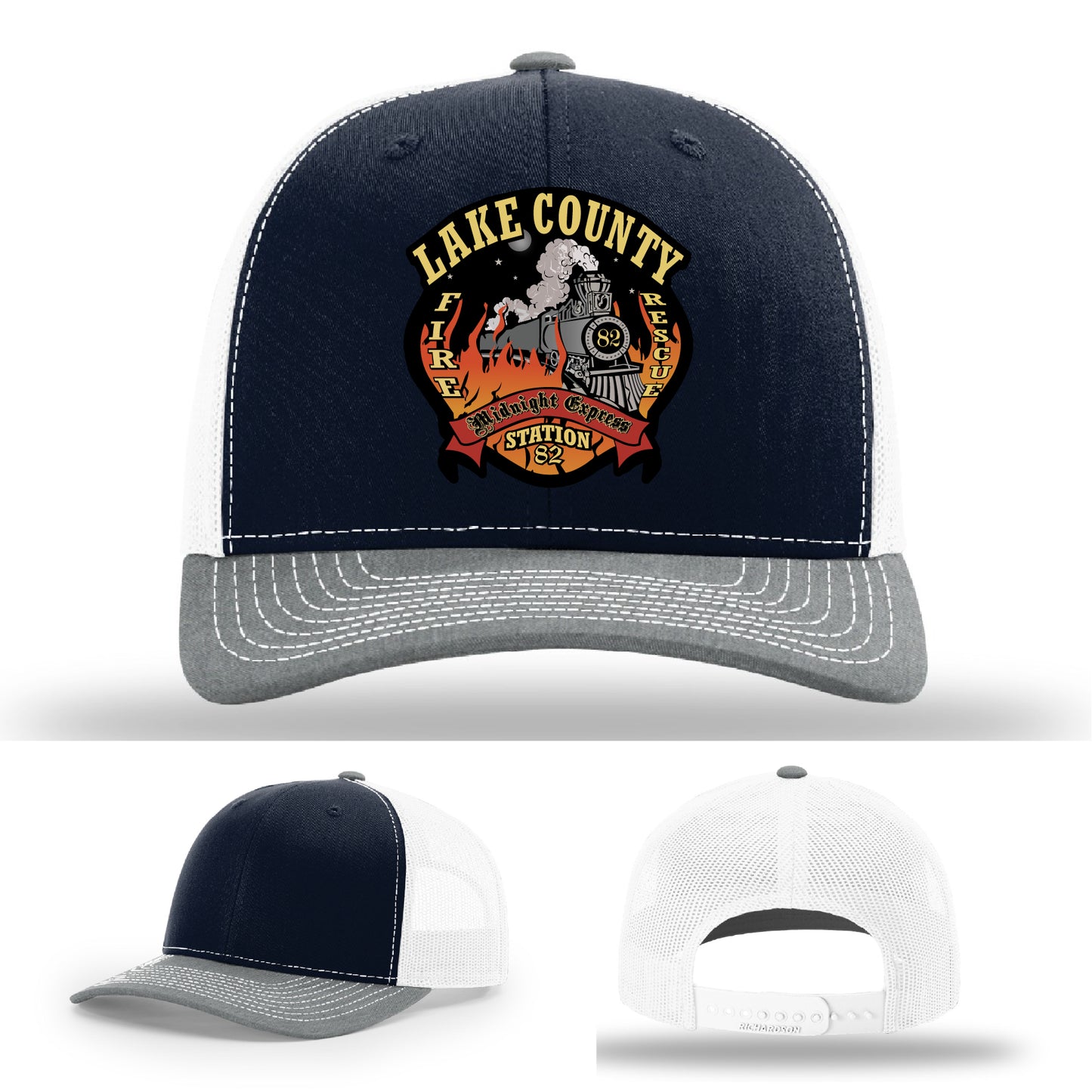 Firefighter leather patch hat Station 82 Lake County