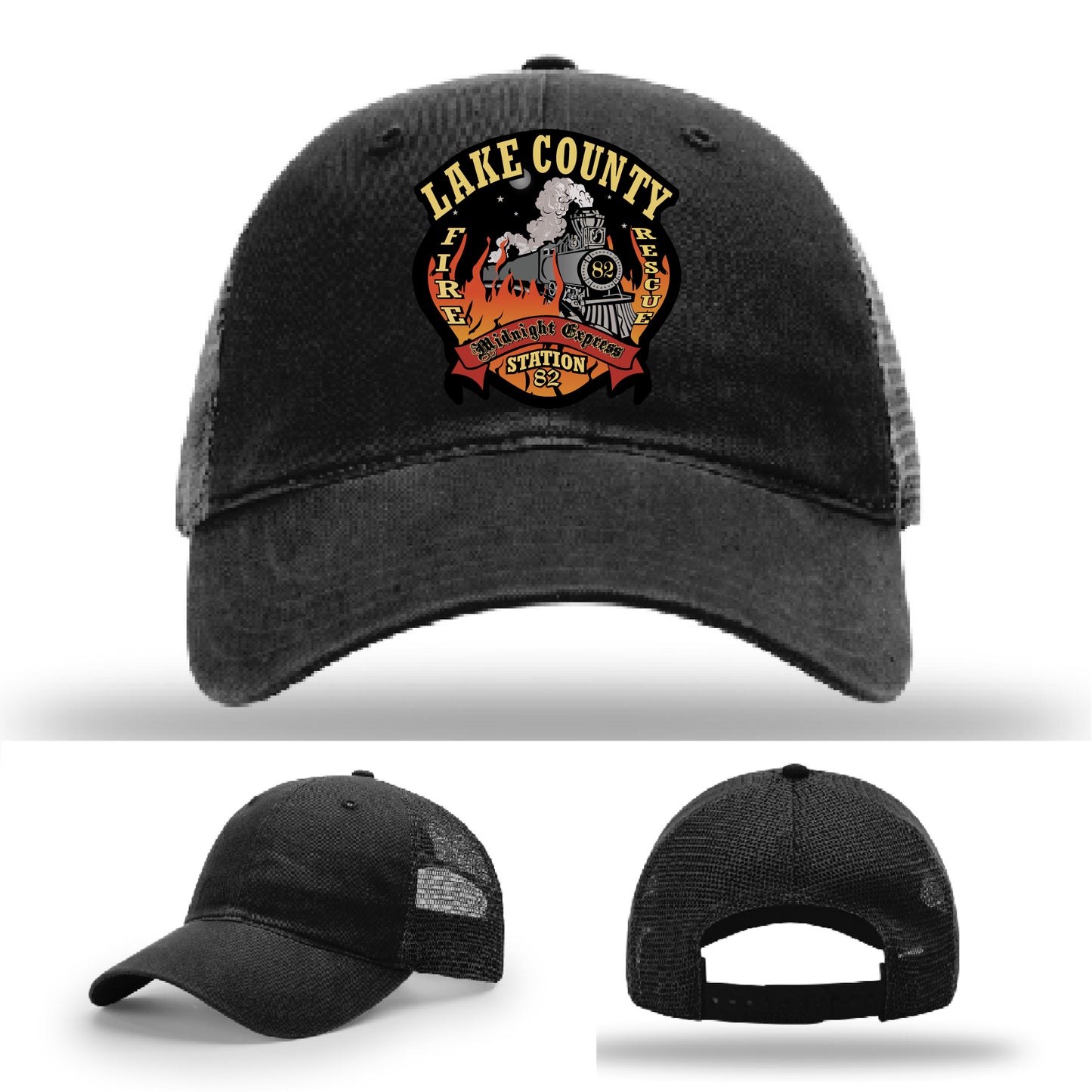 Lake County Station 82 hat with custom firefighter leather patch
