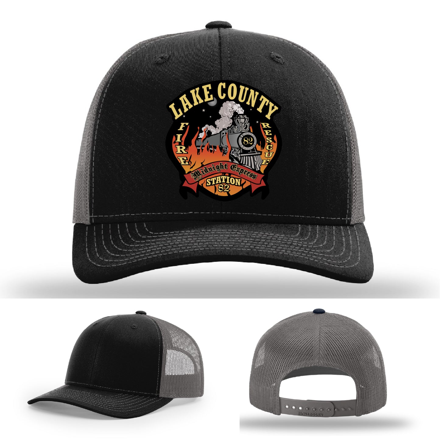 Firefighter gear hat with Lake County Station 82 leather patch