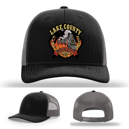 Firefighter gear hat with Lake County Station 82 leather patch