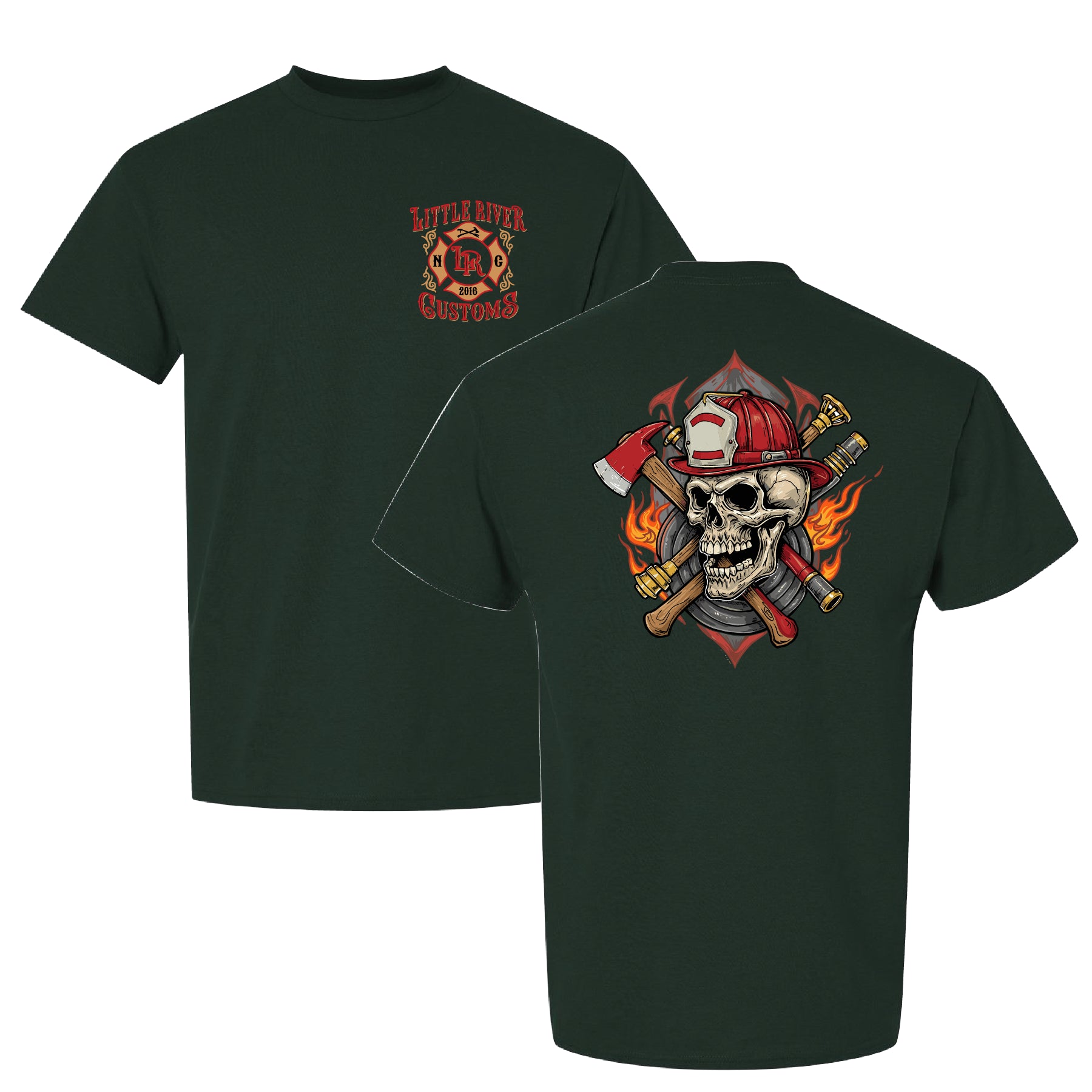 Last Truckie Tee built for firehouse life featuring durable skull and axes graphic with comfortable breathable fabric