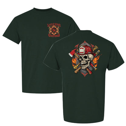 Last Truckie Tee built for firehouse life featuring durable skull and axes graphic with comfortable breathable fabric