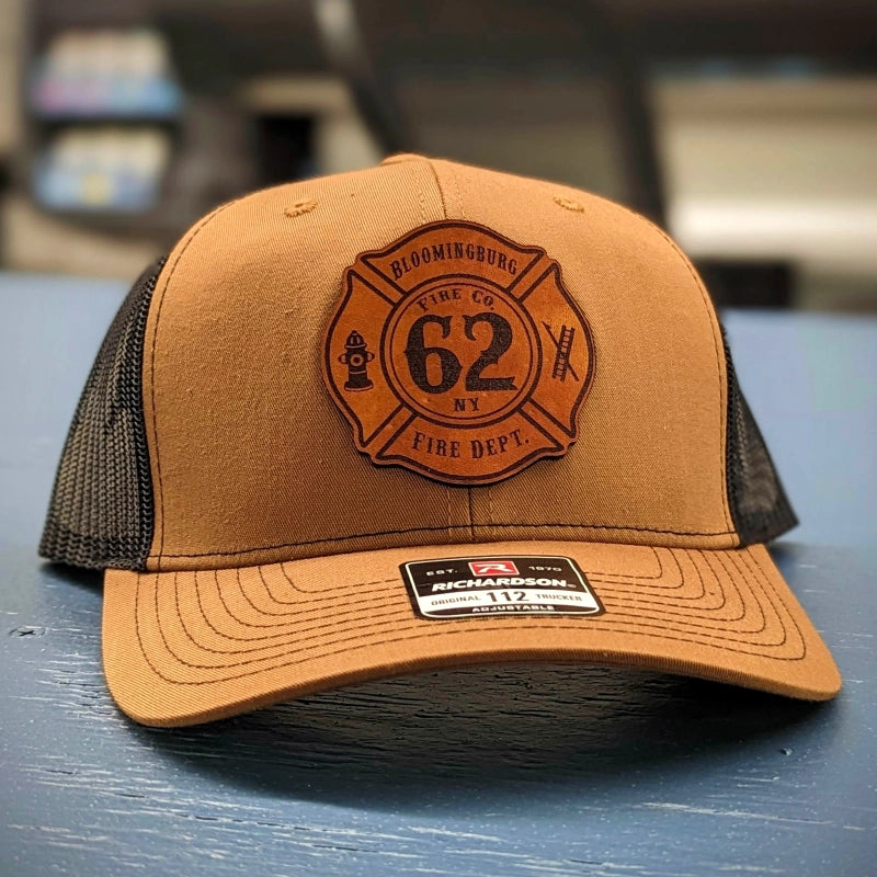 Leather patch Maltese Cross custom firefighter hat