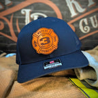 Personalized leather patch firefighter hat with Maltese Cross