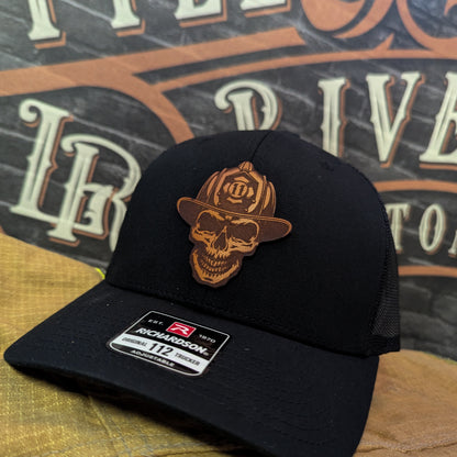 Custom firefighter hats with leather patch on Richardson 112 for your fire department