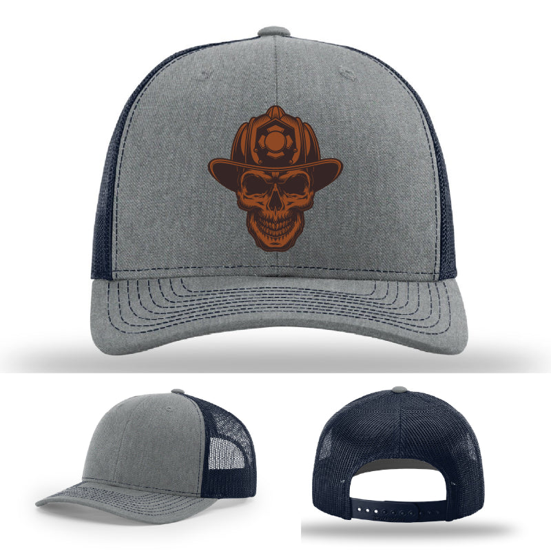 Fire service hat variant showing skull and helmet patch clearly