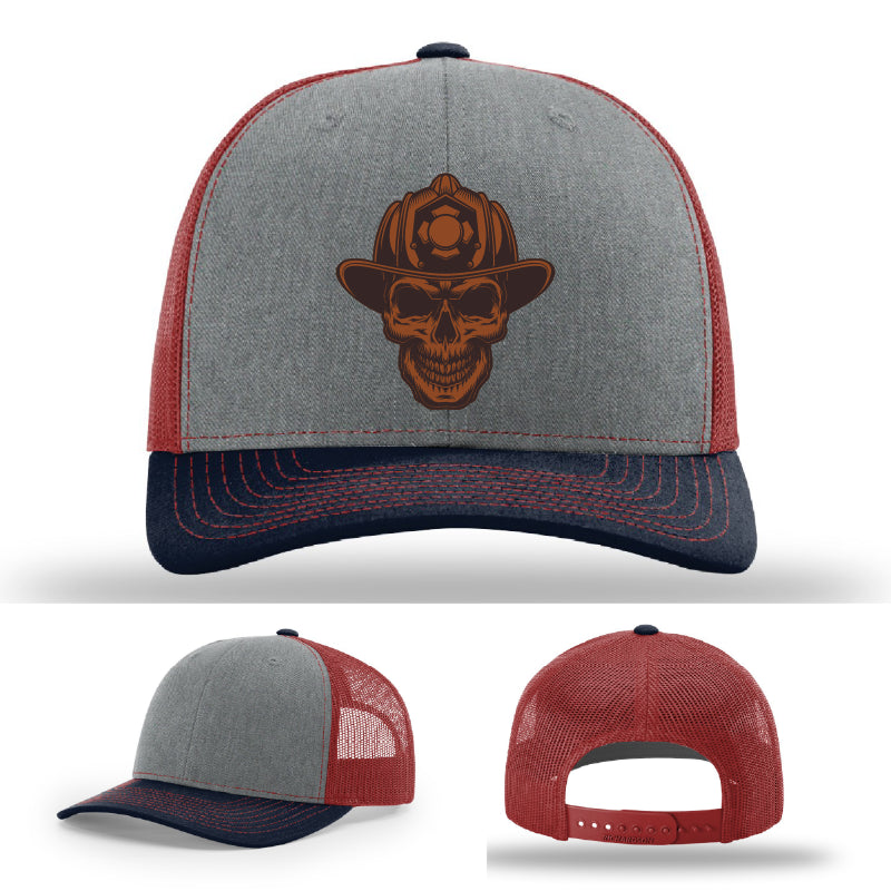 Custom Leatherhead firefighter hat front view with patch detail