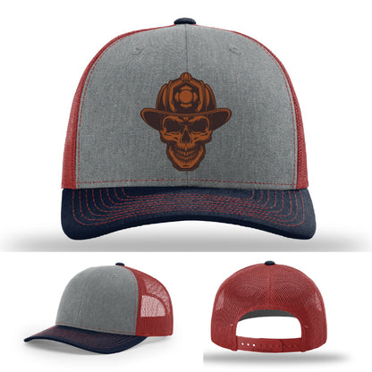 Custom Leatherhead firefighter hat front view with patch detail