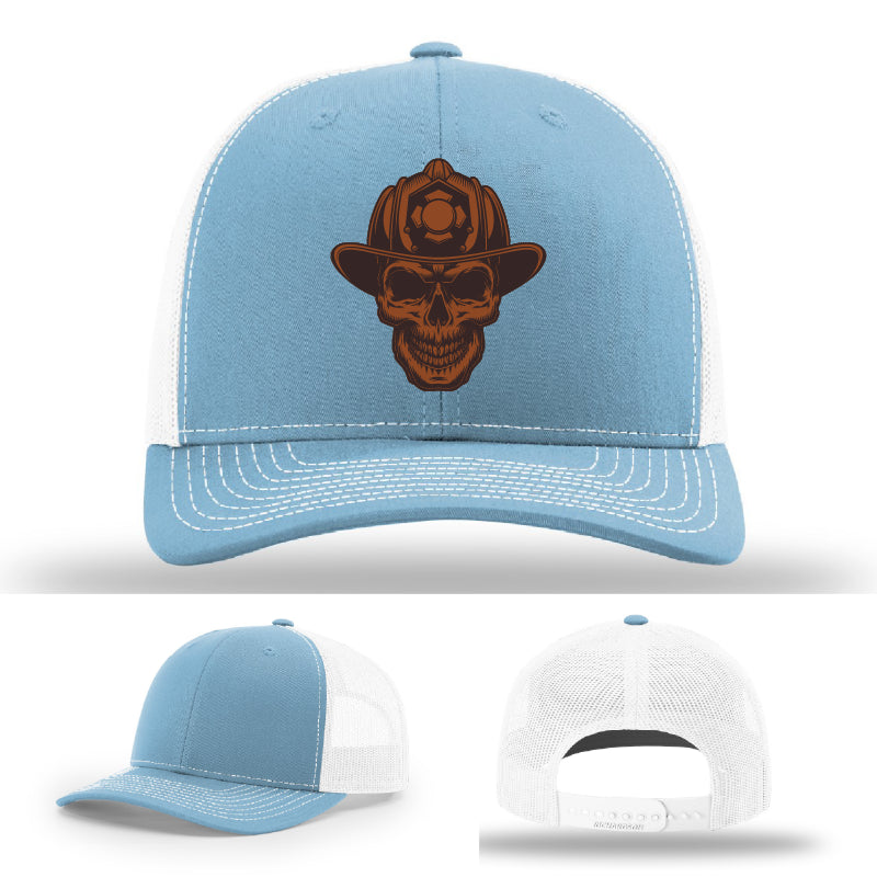 Rugged firefighter gear hat showing Leatherhead patch front facing