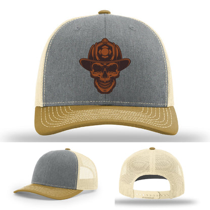 Leatherhead station hat showing customizable skull patch front view