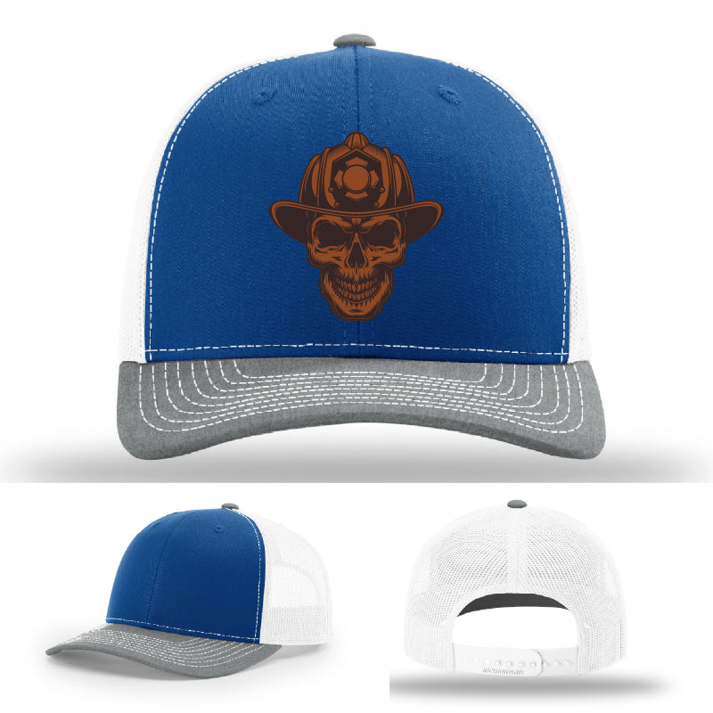 Rugged firefighter hat variant featuring Leatherhead skull design