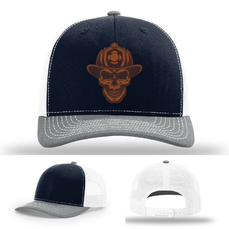 Custom firefighter Leatherhead hat with skull leather patch