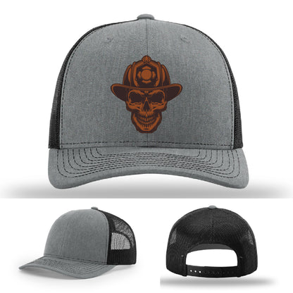 Leatherhead hat variant with skull and helmet patch front facing