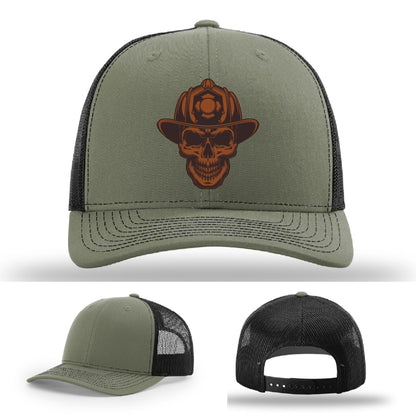 Firefighter gear hat with skull and helmet Leatherhead patch design
