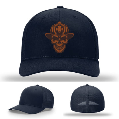 Leatherhead firefighter hat variant featuring bold skull emblem
