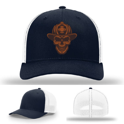 Rugged firefighter hat variant featuring Leatherhead skull emblem