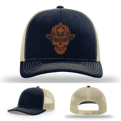 Leatherhead firefighter hat variant with skull leather patch layout