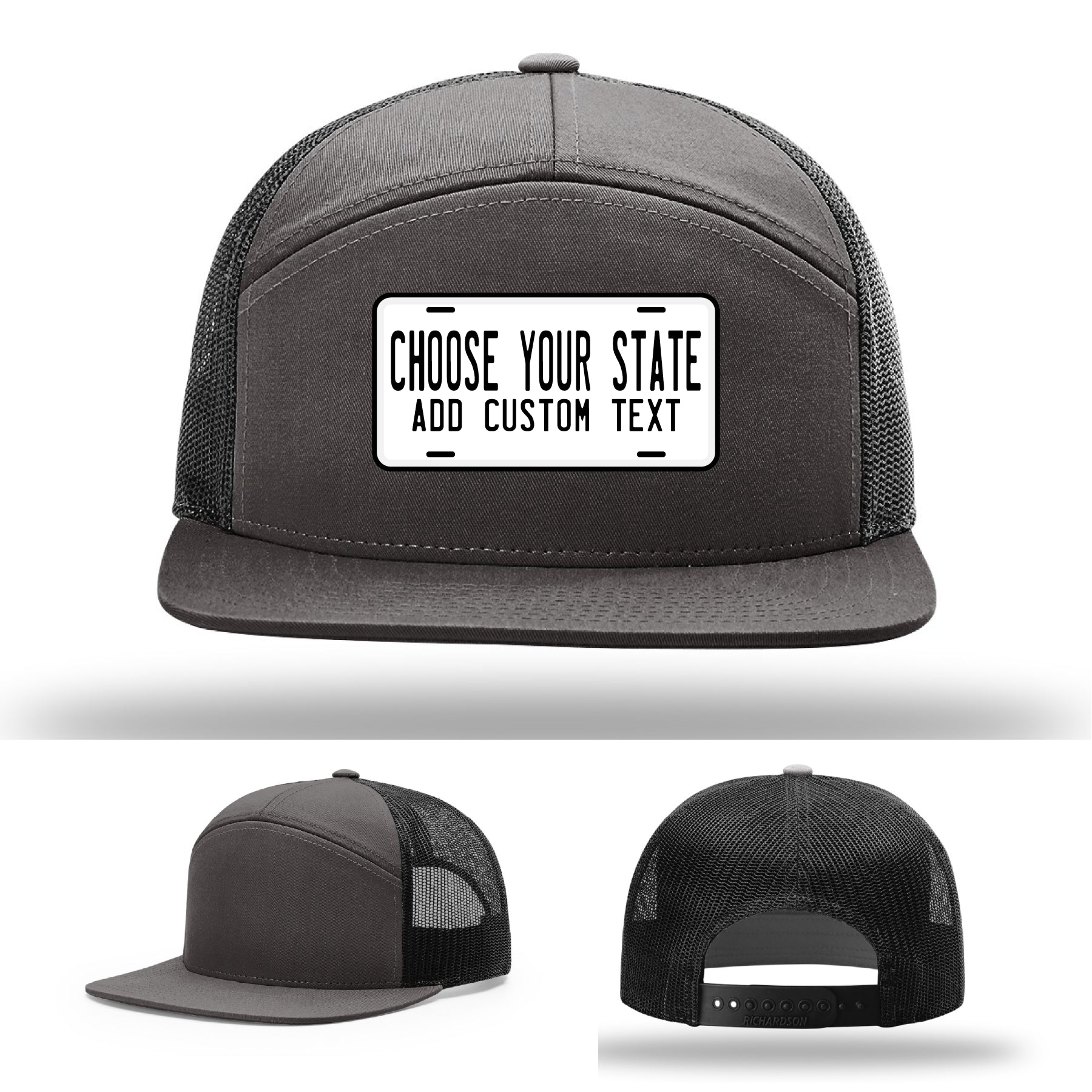 State leather patch hats styled after license plates