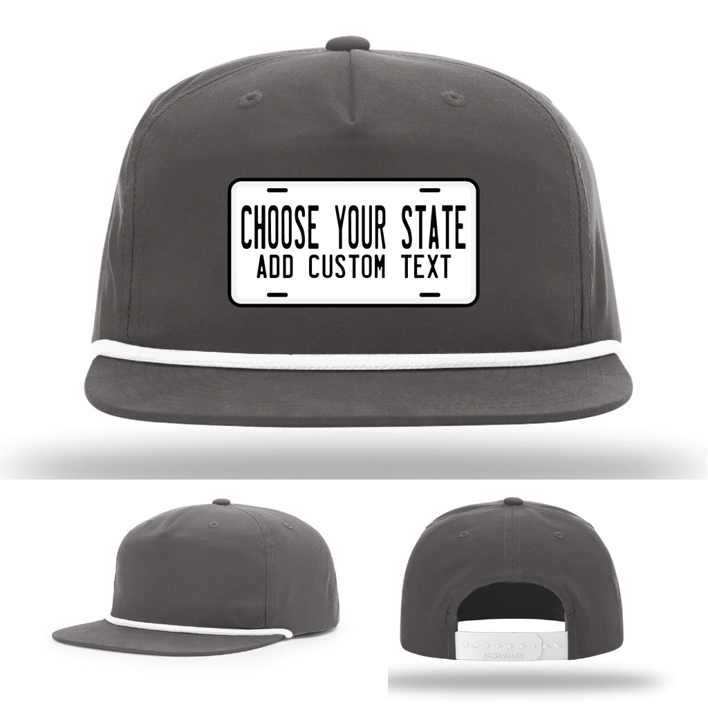 Full grain leather patch hats with license plate artwork