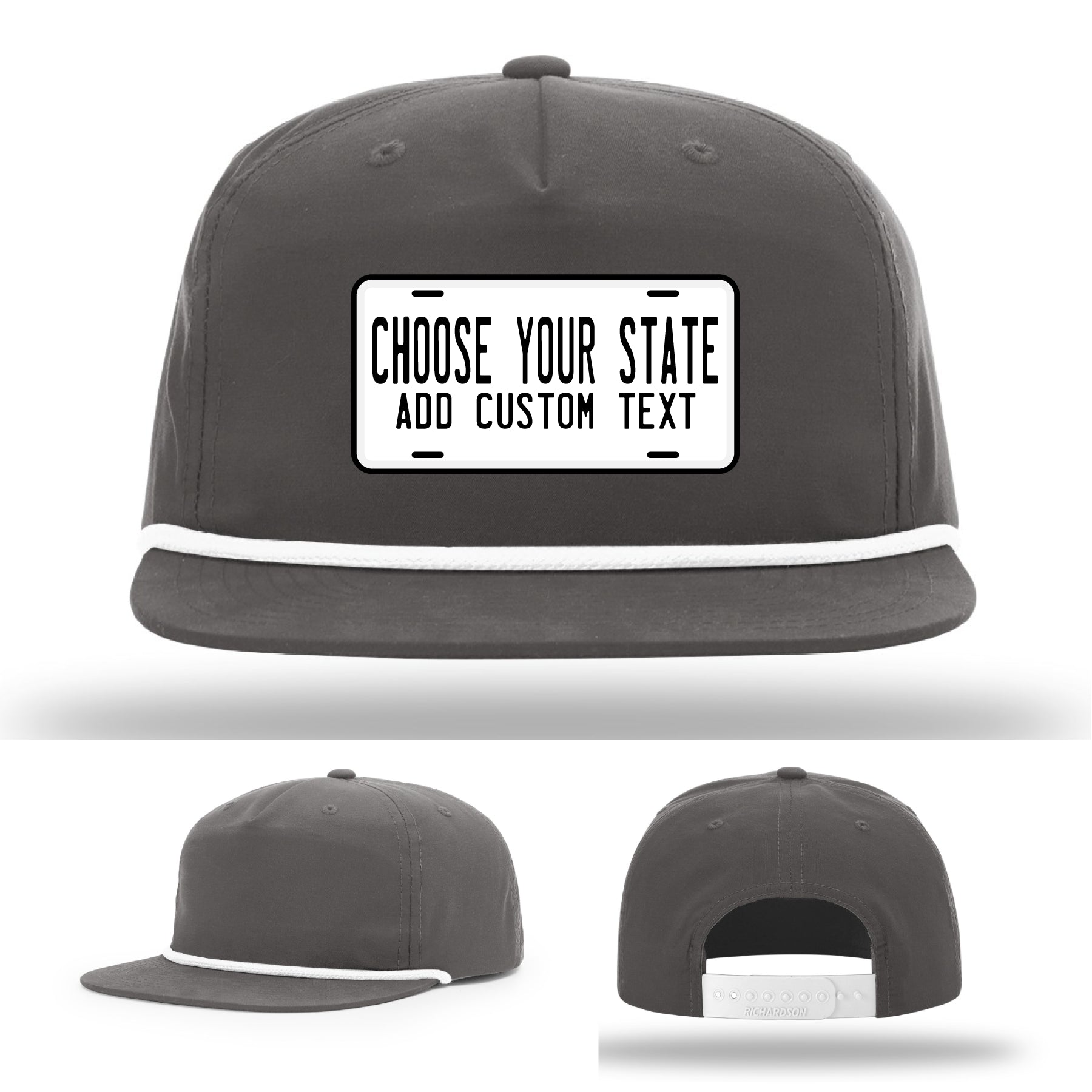 Full grain leather patch hats with license plate artwork