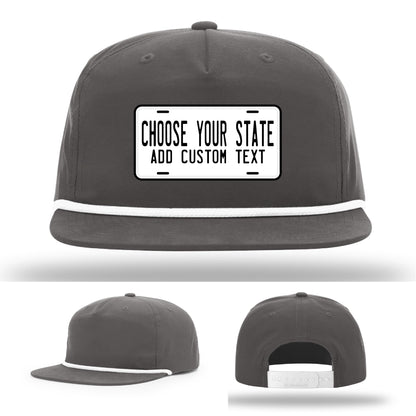 Full grain leather patch hats with license plate artwork