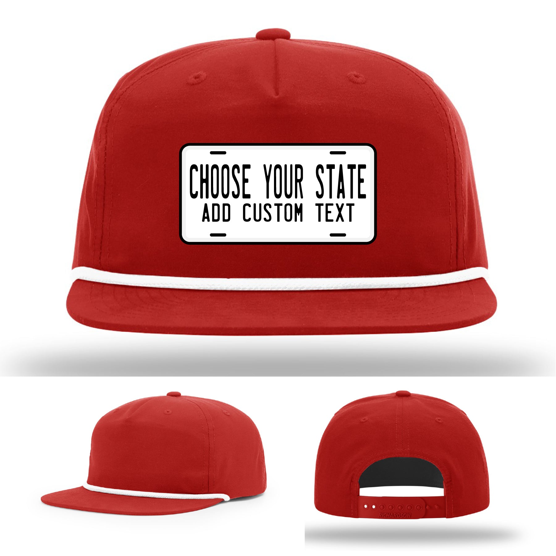 Custom Richardson hats with license plate patch design