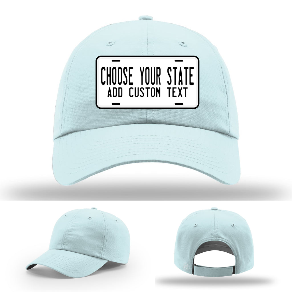 Personalized state license plate leather patch hats