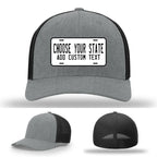 Personalized leather patch hats featuring license plates