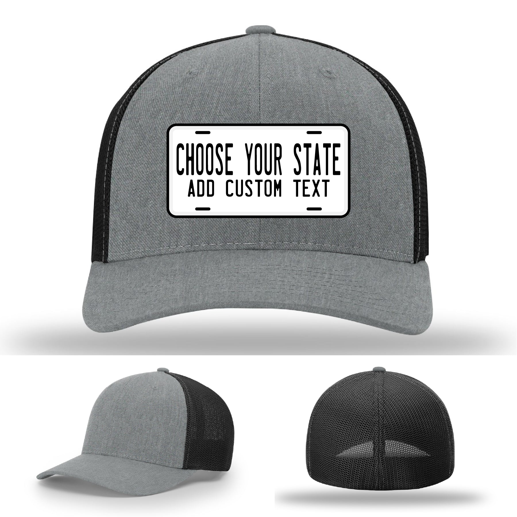 Personalized leather patch hats featuring license plates