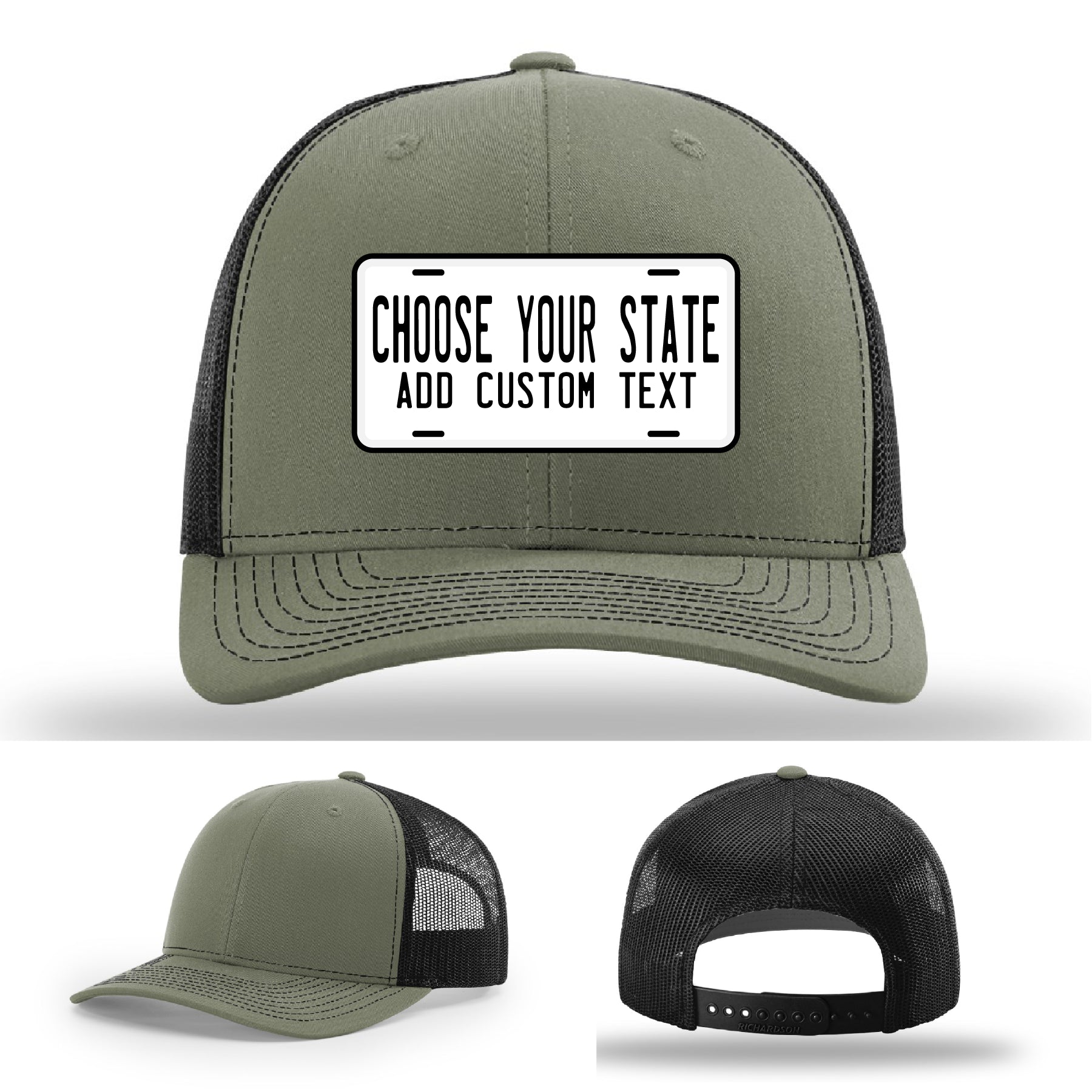 Richardson hats with state license plate leather patches