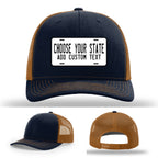 Personalized hats featuring full color license plate patch