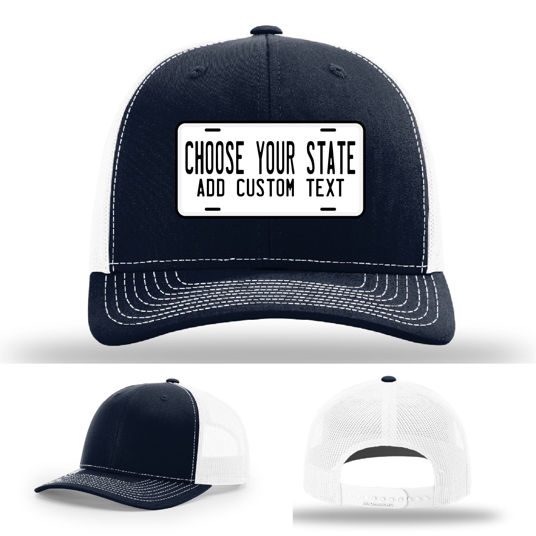 State pride hats with custom leather license plate patch