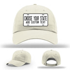 License plate leather patch hats with custom text options
