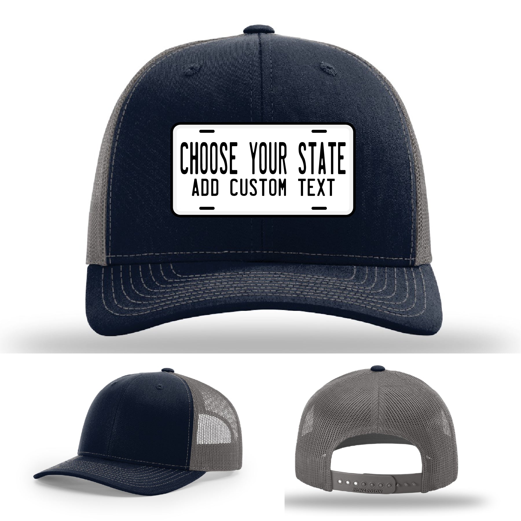 Leather patch hats with personalized license plate artwork