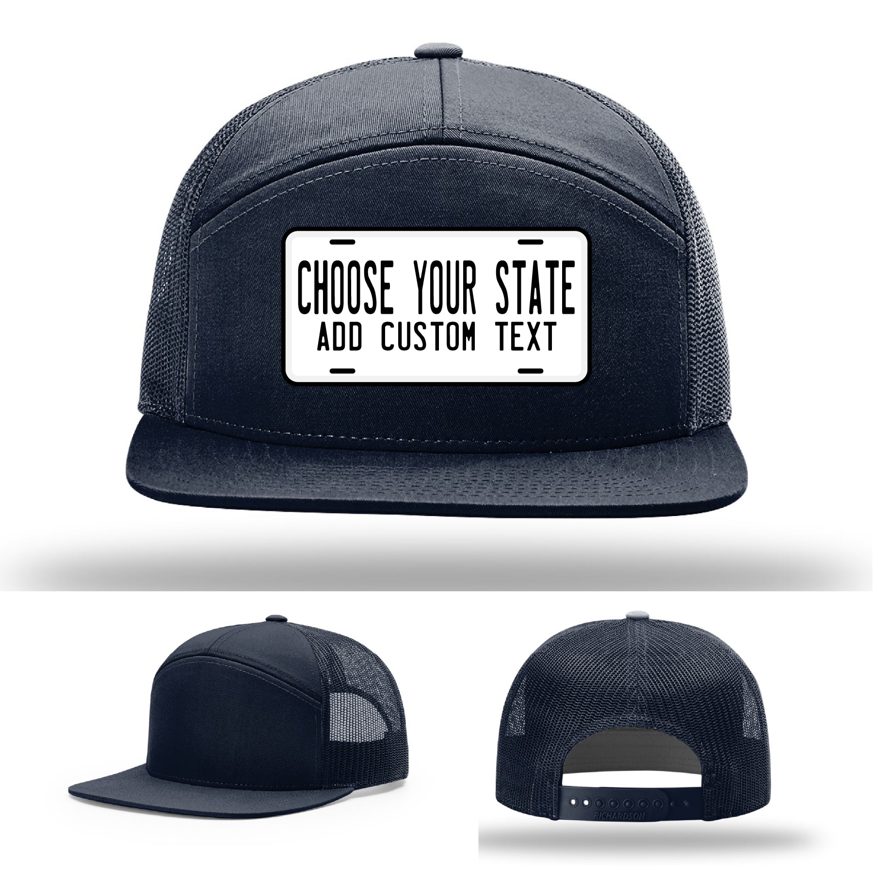 Custom hats with license plate patch and personalized text