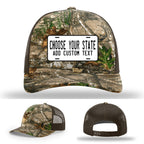 State license plate leather patch hats in custom styles